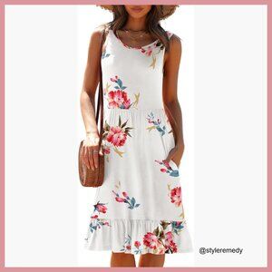 Rayon Spandex Summer Sundress with Pockets Pleated Ruffle Hem